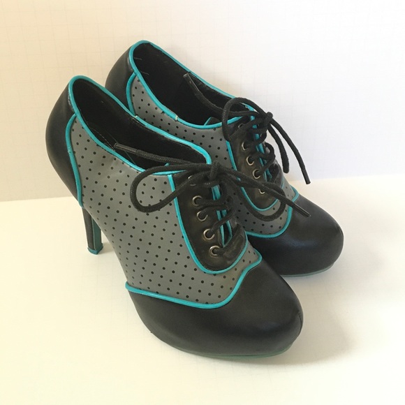 T.U.K Gray & Turquoise Panel Lace-Up Pump Sz 8 - Picture 2 of 7
